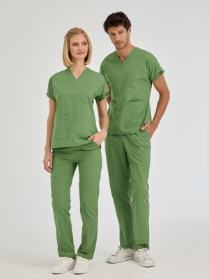 Fıstık Yeşili Dr. Greys Doktor Hemşire Medikal Scrubs Takım Terikoton Kumaş