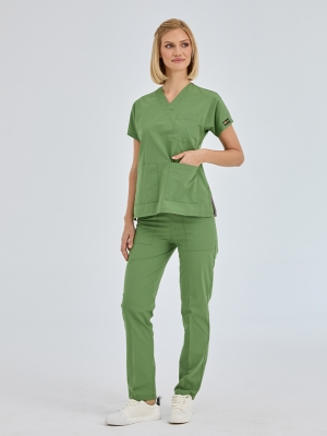 Fıstık Yeşili Dr. Greys Doktor Hemşire Medikal Scrubs Takım Terikoton Kumaş