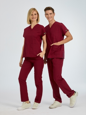 Bordo Dr. Greys Doktor Hemşire Medikal Scrubs Takım Terikoton Kumaş