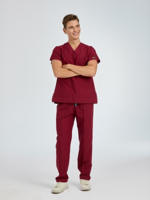 Bordo Dr. Greys Doktor Hemşire Medikal Scrubs Takım Terikoton Kumaş