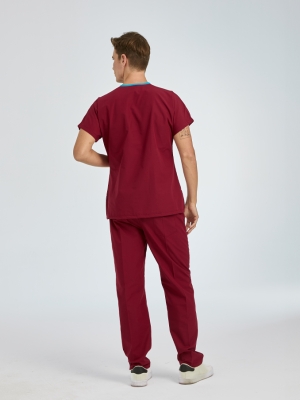 Bordo Dr. Greys Doktor Hemşire Medikal Scrubs Takım Terikoton Kumaş