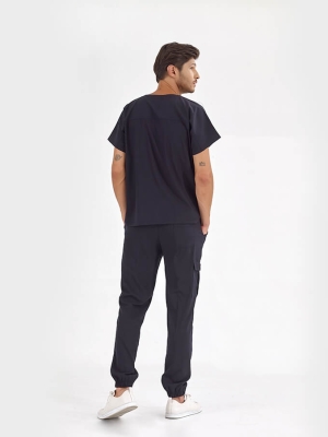 Lacivert Basic Doktor Hemşire Medikal Scrubs Takım Lüks Likralı Kumaş