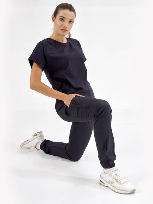 Navy Blue Basic Doctor Nurse Medical Scrubs Set Luxury Lycra Fabric