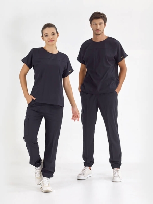 Navy Blue Basic Doctor Nurse Medical Scrubs Set Luxury Lycra Fabric