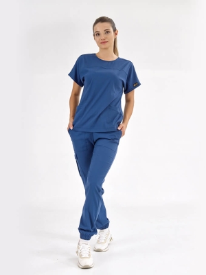 Petrol Blue Basic Doctor Nurse Medical Scrubs Set Luxury Lycra Fabric