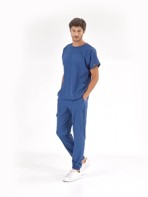 Petrol Blue Basic Doctor Nurse Medical Scrubs Set Luxury Lycra Fabric