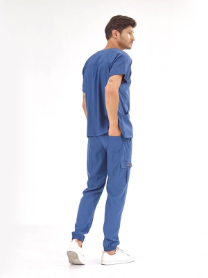 Petrol Blue Basic Doctor Nurse Medical Scrubs Set Luxury Lycra Fabric