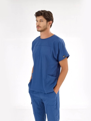 Petrol Blue Basic Doctor Nurse Medical Scrubs Set Luxury Lycra Fabric