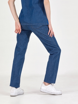 Kot Mavisi Tek Alt  MediJean Pantolon (Gerçek Kot Kumaş)