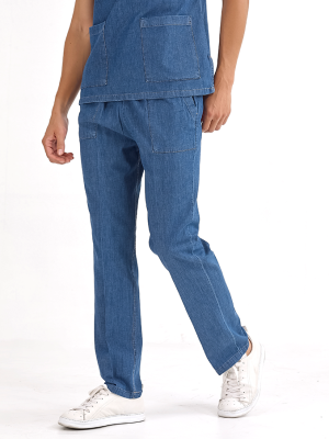 Kot Mavisi Tek Alt  MediJean Pantolon (Gerçek Kot Kumaş)