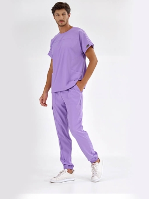 Lila Basic Doktor Hemşire Medikal Scrubs Takım Lüks Likralı Kumaş