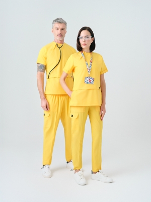 Yellow Zero Doctor Nurse Medical Scrubs Set Best Lycra Fabric