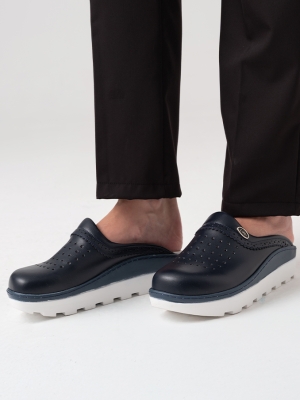 Navy Blue Women's Doctor Nurse Medical Gold Fit Genuine Leather Clogs