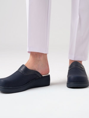 Navy Blue Women's Doctor Nurse Medical Plus Prestige Patterned Clogs