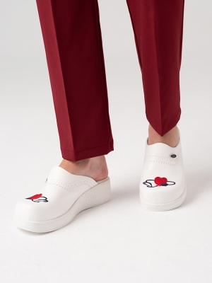 White Women's Doctor Nurse Medical VivaNakış Embroidered Clogs