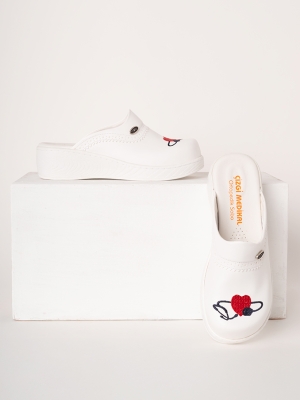 White Women's Doctor Nurse Medical VivaNakış Embroidered Clogs