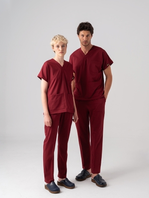 Bordo Dr. Greys Doktor Hemşire Medikal Scrubs Takım Best Likralı Kumaş