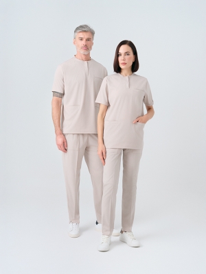 Krem Cool Doktor Hemşire Medikal Scrubs Takım Best Likralı Kumaş