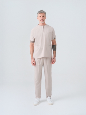 Krem Cool Doktor Hemşire Medikal Scrubs Takım Best Likralı Kumaş