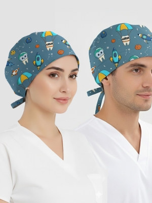 Astronot Dişler Desenli Bone (Cotton Likra Kumaş)