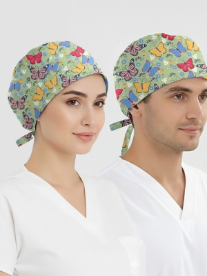 Kelebek Bahçesi Desenli Bone (Cotton Likra Kumaş)