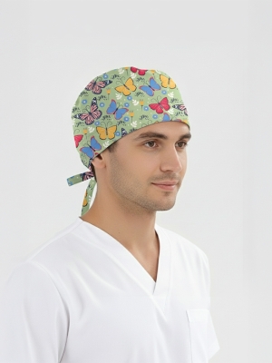 Kelebek Bahçesi Desenli Bone (Cotton Likra Kumaş)