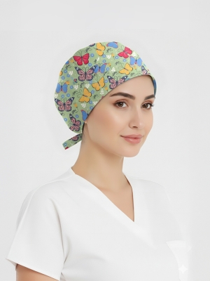 Kelebek Bahçesi Desenli Bone (Cotton Likra Kumaş)