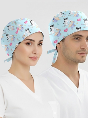 Postacı Leylek Desenli Bone (Cotton Likra Kumaş)