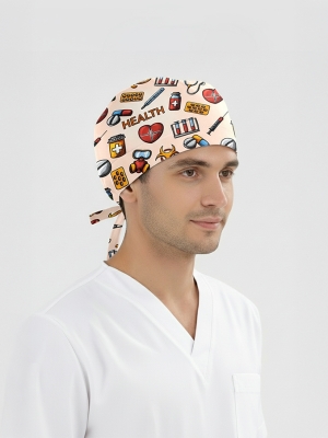 Sağlık Kutusu Desenli Bone (Cotton Likra Kumaş)