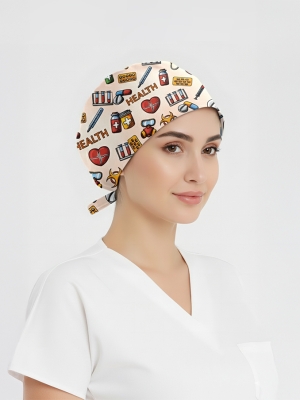 Sağlık Kutusu Desenli Bone (Cotton Likra Kumaş)