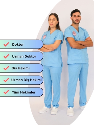 Doktor Ve Hekim Forması Scrubs Likralı Takım Sağlık Bakanlığı Uyumlu-Alaskan Blue