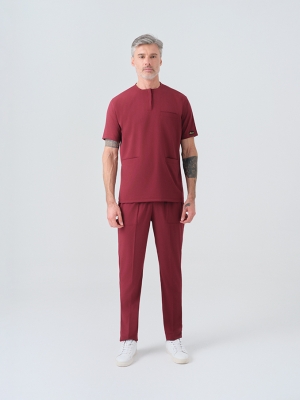 Bordo Cool Doktor Hemşire Medikal Scrubs Takım Best Likralı Kumaş