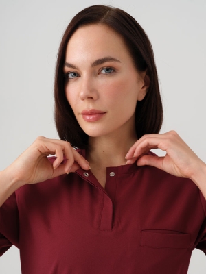 Burgundy Cool Doctor Nurse Medical Scrubs Set Best Lycra Fabric