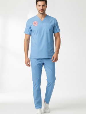 Doktor Ve Hekim Forması Scrubs Likralı Takım Sağlık Bakanlığı Uyumlu-Alaskan Blue