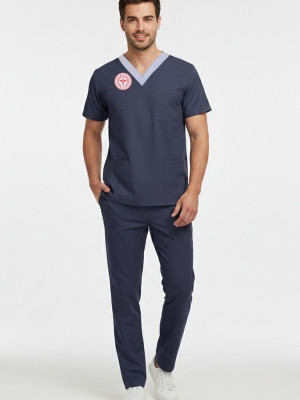 Sorumlu Hemşire Forması Alt Üst Scrubs Takım (Sağlık Bakanlığı 2025 Standartlarıyla Uyumlu)-Patriot Blue