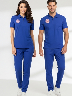 Temizlik Personeli Forması Alt Üst Scrubs Takım (Sağlık Bakanlığı 2025 Standartlarıyla Uyumlu)-Dazzling Blue