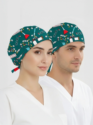 İlaç Kutusu Desenli Bone (Cotton Likra Kumaş)