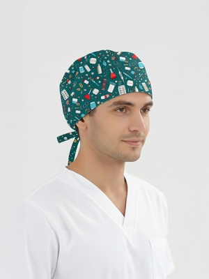 İlaç Kutusu Desenli Bone (Cotton Likra Kumaş)