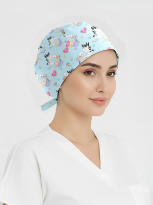 Postacı Leylek Desenli Bone (Cotton Likra Kumaş)