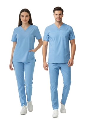 Alaskan Blue Dr. Greys Doktor Hemşire Medikal Scrubs Takım Lüks Likralı Kumaş