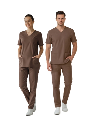 Friar Brown Dr. Greys Doktor Hemşire Medikal Scrubs Takım Lüks Likralı Kumaş