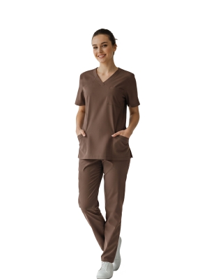 Friar Brown Dr. Greys Doktor Hemşire Medikal Scrubs Takım Lüks Likralı Kumaş