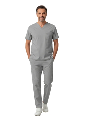 Neutral Gray Dr. Greys Doktor Hemşire Medikal Scrubs Takım Lüks Likralı Kumaş
