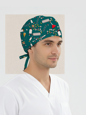 İlaç Kutusu Desenli Bone (Cotton Likra Kumaş)