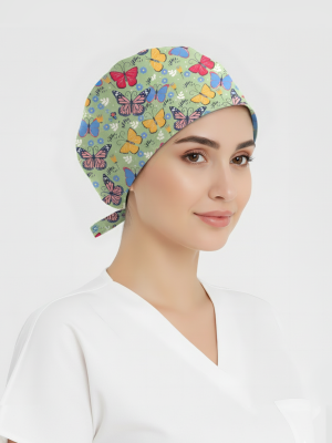 Kelebek Bahçesi Desenli Bone (Cotton Likra Kumaş)