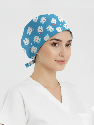 Fırçalı Dişler Desenli Bone (Cotton Likra Kumaş)