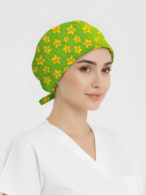 Neşeli Yıldızlar Desenli Bone (Cotton Likra Kumaş)