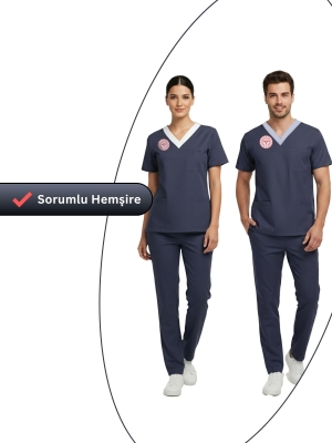 Sorumlu Hemşire Forması Alt Üst Scrubs Takım (Sağlık Bakanlığı 2025 Standartlarıyla Uyumlu)-Patriot Blue
