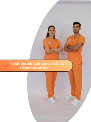 Klinik Destek Forması Scrubs Likralı Takım Sağlık Bakanlığı Uyumlu-Orange Ochre
