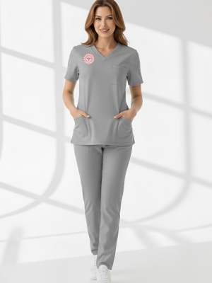Teknik Hizmetler Forması Scrubs Likralı Takım Sağlık Bakanlığı Uyumlu-Neutral Gray